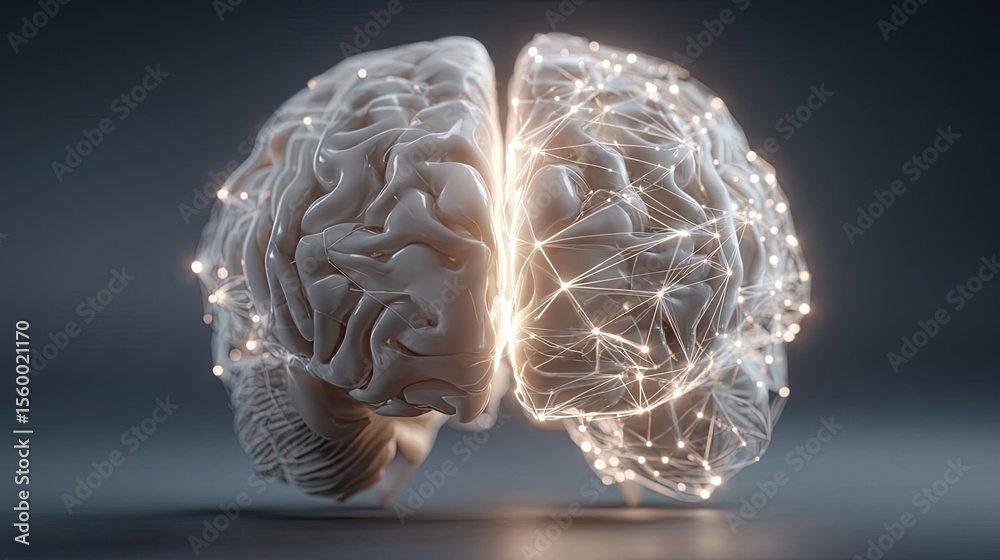Poster Brain reset concept. Visual representation of a brain with glowing neural connections.