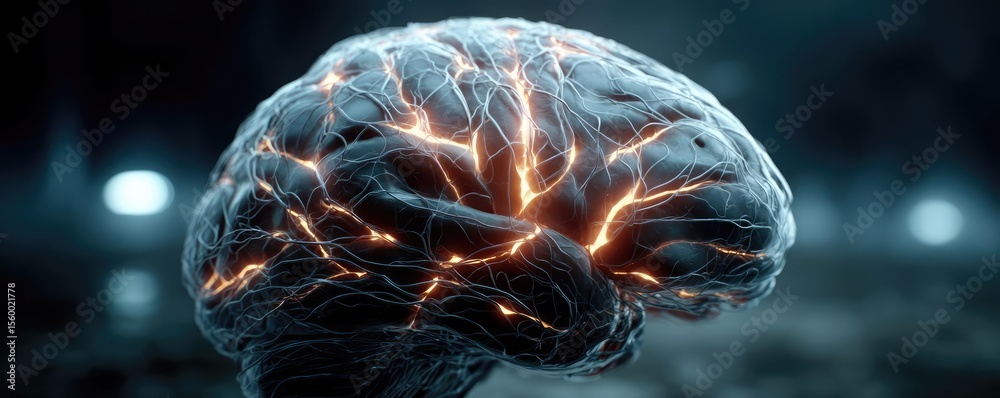 Poster Brain reset concept. A glowing brain with neural connections illustrating cognition.