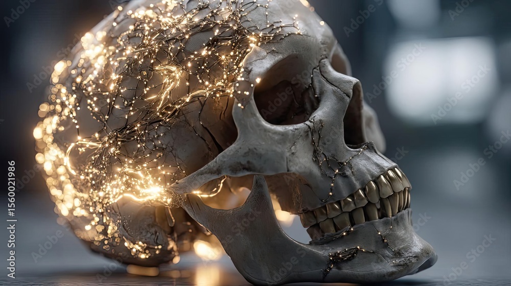 Aufkleber brain reset concept. a glowing skull depicting the fusion of science and art.