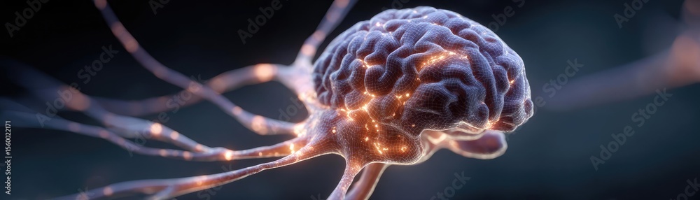 Aufkleber Brain reset concept. Close-up visualization of a human brain with neural connections.
