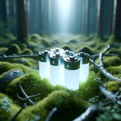 A white glowing battery closeup in nature ecology