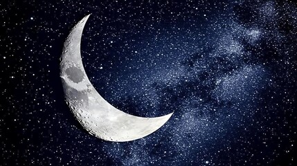 Serene Crescent Moon Amidst a Starry Night Sky Displaying the Universe Beauty