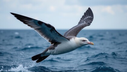 Naklejka premium Seagull gracefully flying ocean waves