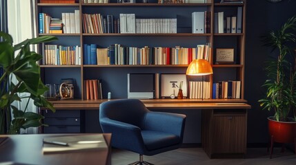 Cozy home office with bookshelves