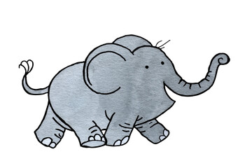 The elephant is gray as a mouse Vintage Watercolor Handmade Cartoon Style Logo Print Liner Ink pen