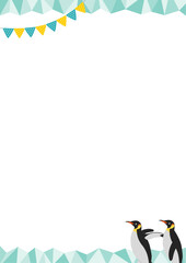 2匹のペンギンと氷の縦型のフレームイラスト_緑  © yugashi