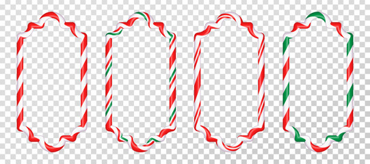 Christmas wavy sugar candy candy cane frames, Christmas wavy sugar candy cane frames. Christmas striped candy canes candy canes for text decoration. Christmas design elements. Isolated vector 