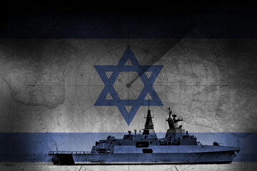 Israel Navy Frigate warship with flag and radar overlay