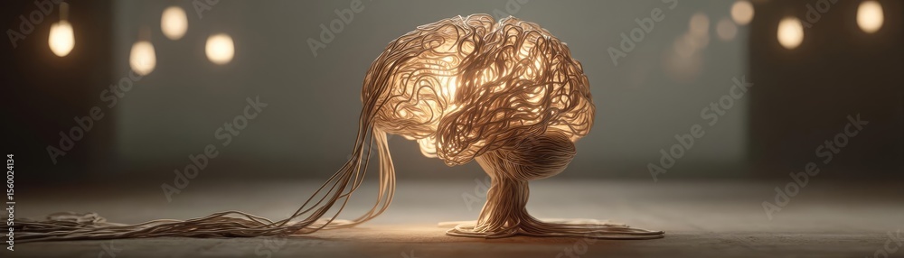 Poster Brain reset concept. A creative interpretation of a brain made from glowing fibers.