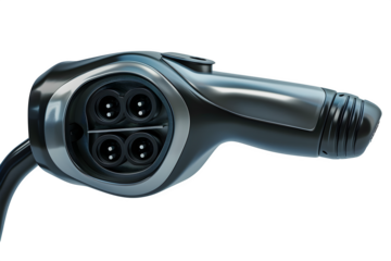 Electric vehicle CCS charging plug Textured surface detail and flat lay and even diffused lighting. Suitable for editorial features and digital banners. High resolution and print ready.