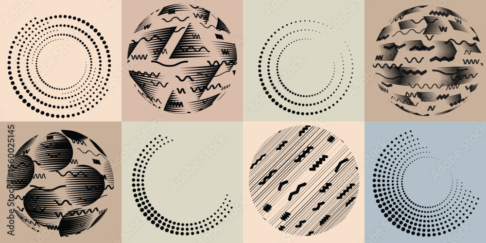 Poster lines and dots in circle form .rotate rounded shape vector illustration .rotating dots form a circle