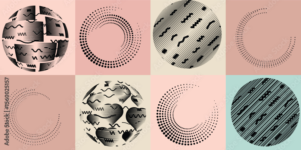 Poster lines and dots in circle form .rotate rounded shape vector illustration .rotating dots form a circle