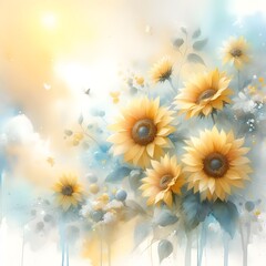 Vibrant Yellow Sunflowers Watercolor Illustration