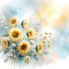 Vibrant Yellow Sunflowers Watercolor Illustration