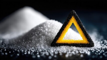 Salt limit concept. Yellow triangle on sugar pile in a creative food photography setup.