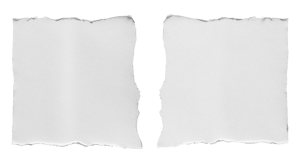 Two torn pieces of blank paper isolated on white background