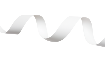 Elegant white ribbon gracefully curving isolated on white background