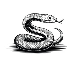 A black and white vector illustration of a coiled serpent