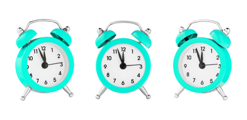 classic watch, pointer clock, Blue color alarm watch on isolated white background close up