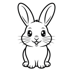 Fototapeta premium A black and white vector outline of a cute rabbit facing forward