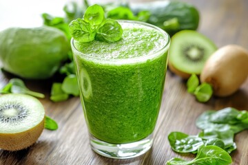 Refreshing Green Smoothie. A vibrant image of a healthy green smoothie, perfect for wellness themes, A colorful green smoothie in a clear glass, representing a nutritious and refreshing option 