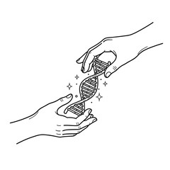 Obraz premium Hands exchanging a DNA strand illustration in minimalist style