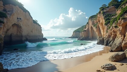 Fototapeta premium Secluded Cove Beach with Turquoise Waves