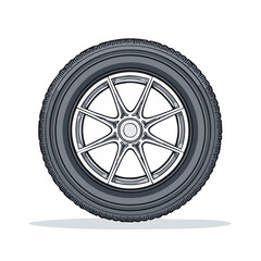 Obraz premium Stylized car wheel with silver rims isolated on black background automotive transport equipment engineering design