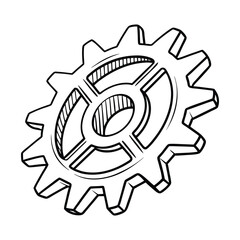Interlocking gear mechanism line art illustration