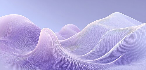 Abstract purple and white wavy surface with a grid pattern against a light purple background