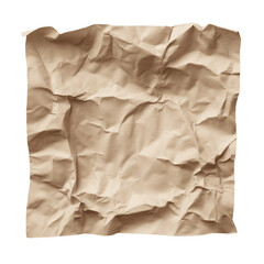 crumpled brown paper with visible folds and textures  isolated on white background