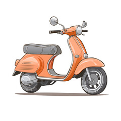 Obraz premium Illustration of an Orange Motor Scooter, Transportation, Motorbike, Moped Style Vehicle