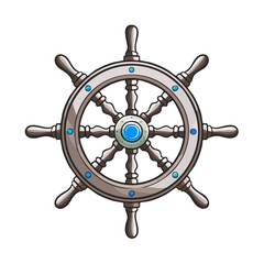 Obraz premium Illustration of a ship's wheel for nautical design and themes of guidance, navigation, and maritime adventures against a dark background