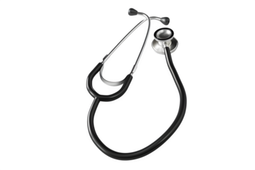 Silver stethoscope with black rubber tubing Seamless backdrop and realistic material texture and close‑up. Ideal for print and web promotions and social media posts. High resolution and print ready.