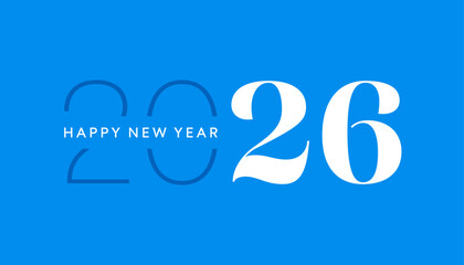 Blue 2026 New Year poster, white number greeting card design