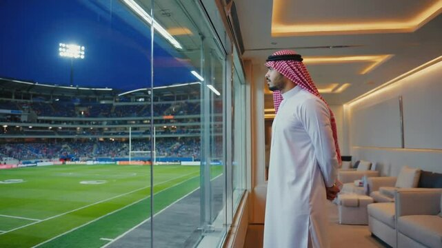 Sheikh in a football stadium.