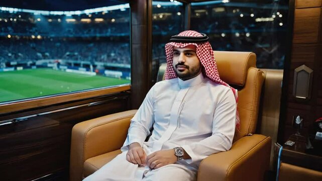 Sheikh in a football stadium.