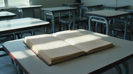 Braille book in a classroom.