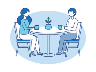  Minimalist Illustration of Casual Meeting with Book and Mug
