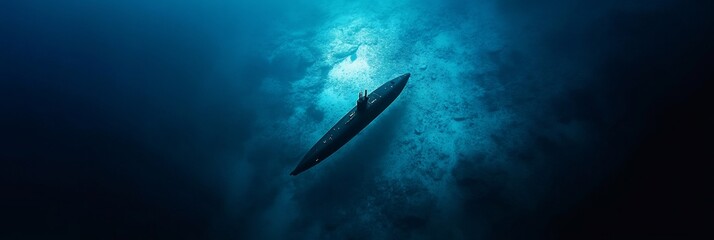 Military submarine patrolling the deep, dark blue ocean, navigating seismic waves and geological changes triggered by a recent earthquake, revealing the mysteries of the abyss