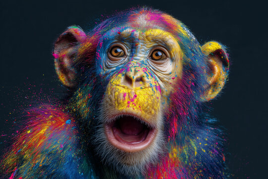 Colorful Paint Splash monkey Portrait - Powered by Adobe
