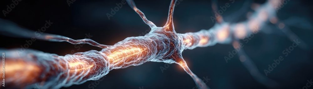 Poster neuromuscular disorder concept. detailed close-up of a neural network highlighting connections.