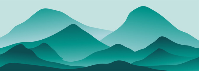 Mountain landscape background. creative minimalist modern art print. mountains, hills and forest. use for print art, poster, cover, banner