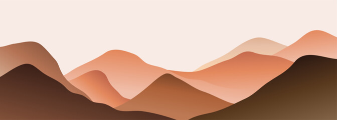 Mountain landscape background. creative minimalist modern art print. mountains, hills and forest. use for print art, poster, cover, banner