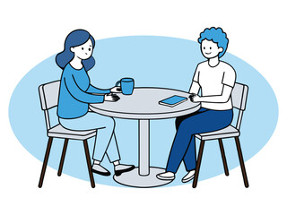  Minimalist Illustration of Casual Meeting with Book and Mug