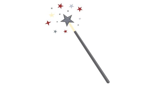 illustrazione animata di bacchetta magica con stelle che cambiano colore su sfondo bianco
