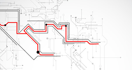 Digital circuit visualization vector background. Pattern with interconnected lines, nodes.