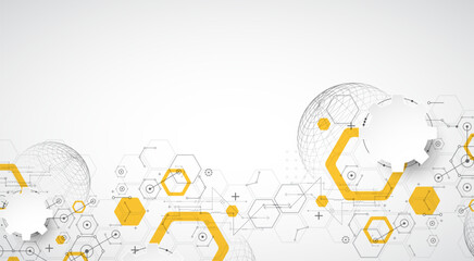 Science and technology background using hexagon and sphere shapes. Vector.