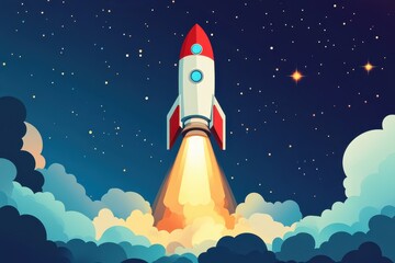 space rocket flying in the clouds space rocket flying in the clouds rocket launch. rocket in the space with the stars, A rocket flying high above the clouds 