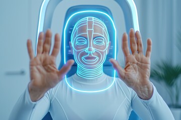 Innovative facial recognition technology showcased in futuristic setting